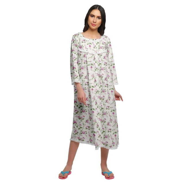 Moomaya Chemise de Nuit Boutonnée en Coton Imprimé pour Femmes, Robe de Nuit d'Allaitement