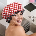 thumbnail image 5 of Shower Caps,Red and Black Checkered Pattern Waterproof Shower Cap for Women 4 Pieces,Double Reusable Hair Cover for Shower PEVA Elastic Stretch Hem, 5 of 7