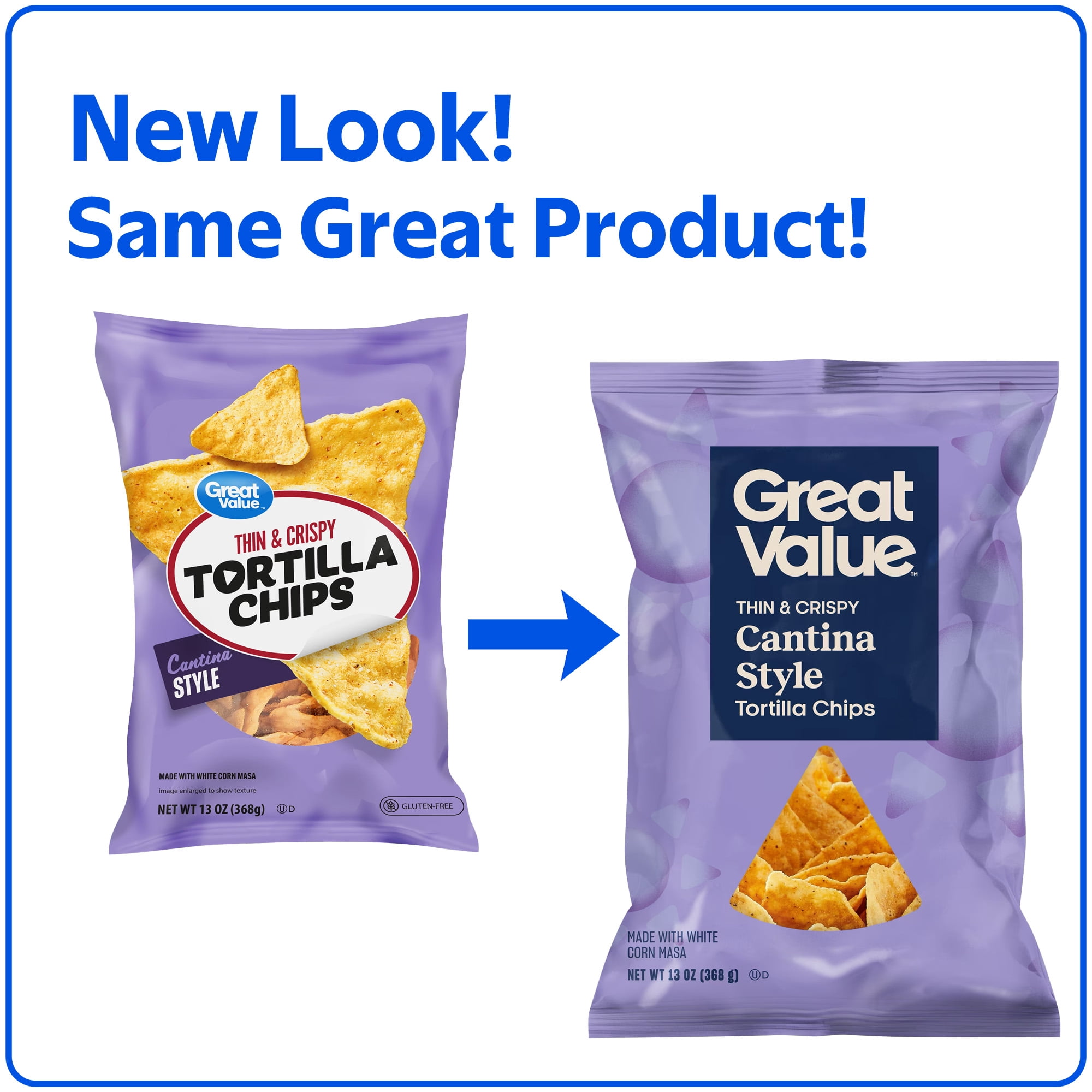 (8 pack) Great Value Thin and Crispy Cantina Style Tortilla Chips, 13 oz