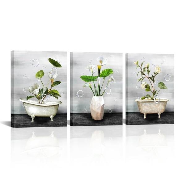 Apicoture Beautiful White Flowers Canvas Wall Art Painting - 12"x16" Framed Canvas Art Prints Set of 3