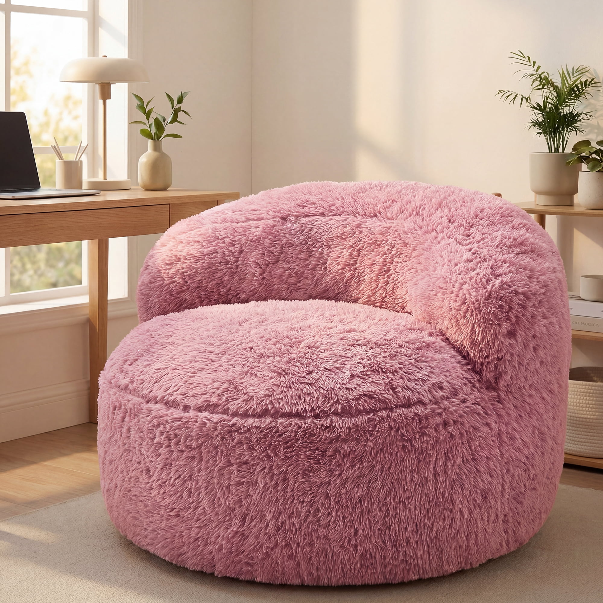 Fulsmile Bean Bag Chair Large Plush Chairs for Adults Giant Beanbag Chair Bean Bag Sofa with Stuffed Memory Foam Oversized Bean Lounger Chair for Reading Gaming Relaxing, Pink