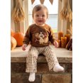 thumbnail image 5 of Cjfdfy Toddler Baby Boy Girl Thanksgiving Outfit Turkey Football Embroidery Long Sleeve Pullover Plaid Flare Pants Little Baby Cute My First Thanksgiving Fall Winter Outfit 6M-4Y, 5 of 9