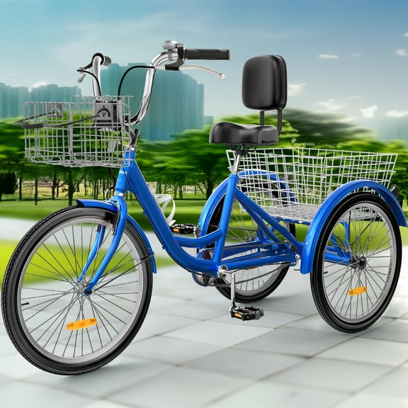 YUONAO 26" Adult Tricycle, 1-Speed Blue Trike with Removable Basket - Comfortable, Durable, and Easy to Ride for Outdoor Adventures & Shopping (Perfect for Seniors)