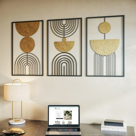 Vespera Black-Gold Absrtact Metal Modern Wall Art Set of 3