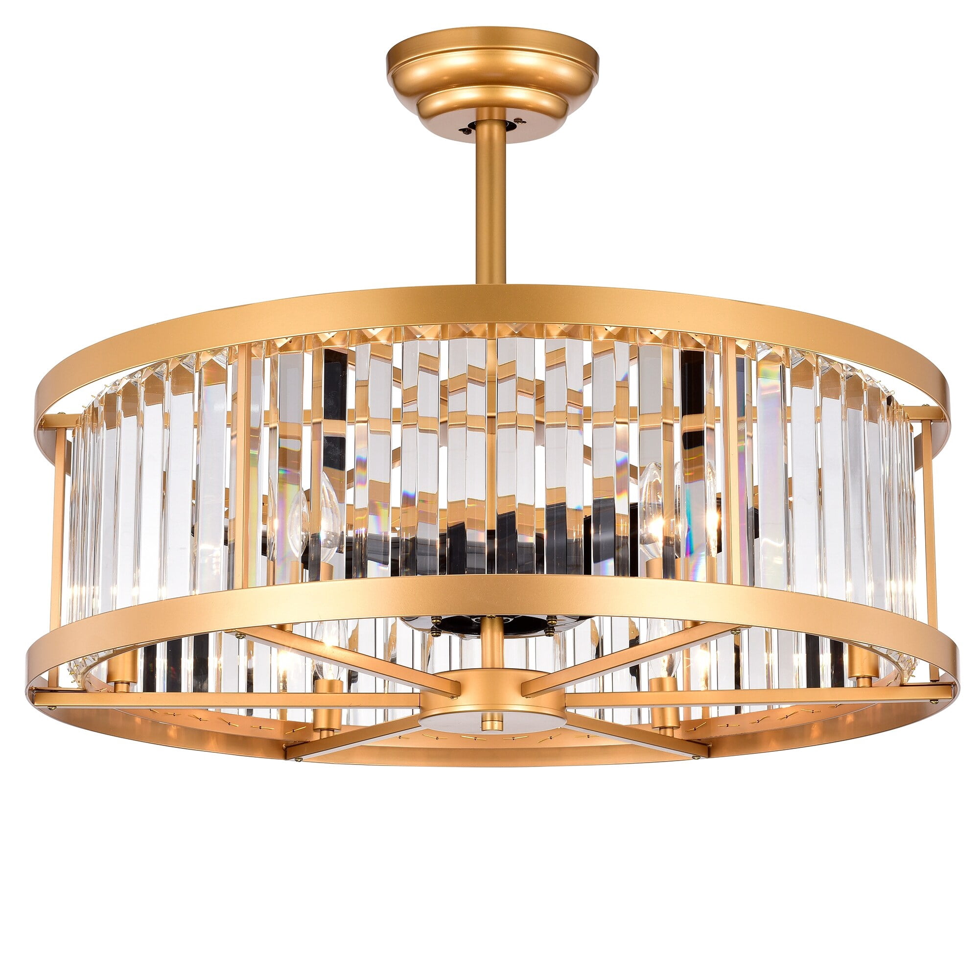 Dotty Gold 30-Inch 6-Light Metal & Crystal Drum Shade Lighted Ceiling Fan
