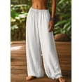 thumbnail image 6 of Women'S Loose Fit Solid Color Elastic Waist Pocket Straight Leg Casual Pants White XXL, 6 of 8