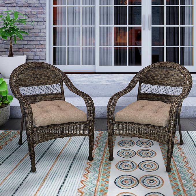 Klear Vu Outdoor 19 x 18 Chair Cushions for Patio Furniture, U-Shaped Seat Pads with Ties, Premium Woven Fabric, Water-Repellent, Chemical-Free, Tan, 2 Count