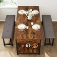 thumbnail image 6 of Dining Table Set for 4, Kitchen Dining Table Set with Upholstered Benches, Kitchen Dining Room Table with Storage Drawers & Wine Rack for Small Space-Retro Brown, 6 of 8