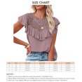 thumbnail image 5 of Mujeres de manga corta con volantes Tops de moda Casual Pure Color cuello redondo mujeres verano Ruffle manga corta blusa de encaje púrpura M, 5 of 5