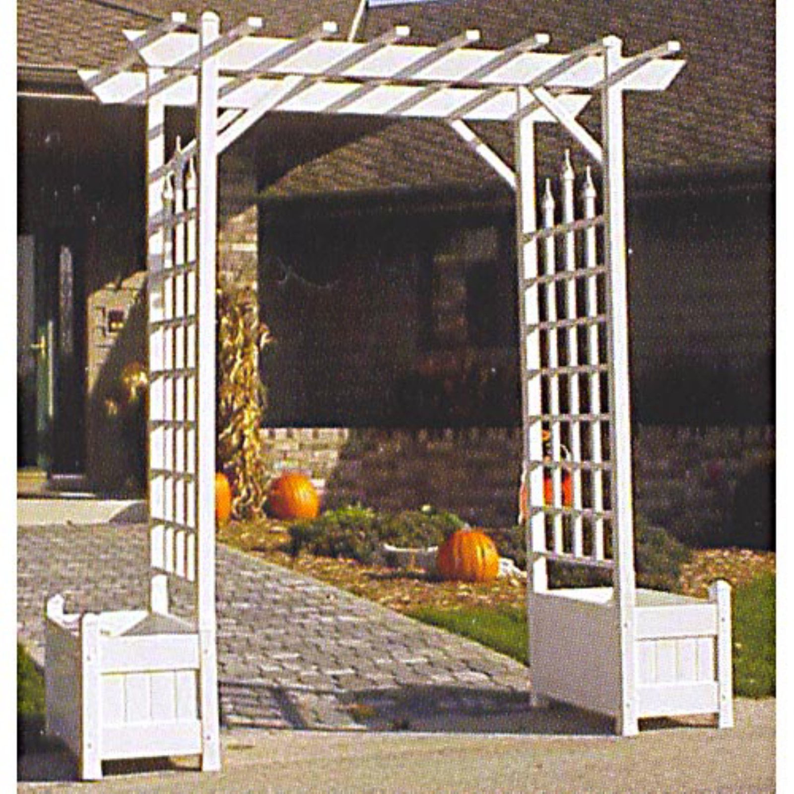 Dura Trel Camelot 7 Vinyl Pergola Arbor With Planters White Dura Trel Camelot 7 Vinyl Pergola Arbor With Planters White