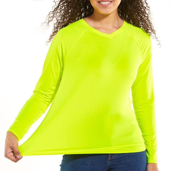 Coolibar Women's Long Sleeve V-Neck Shirt - UPF 50 Sun Protection - Bosun Shirt in Safety Yellow