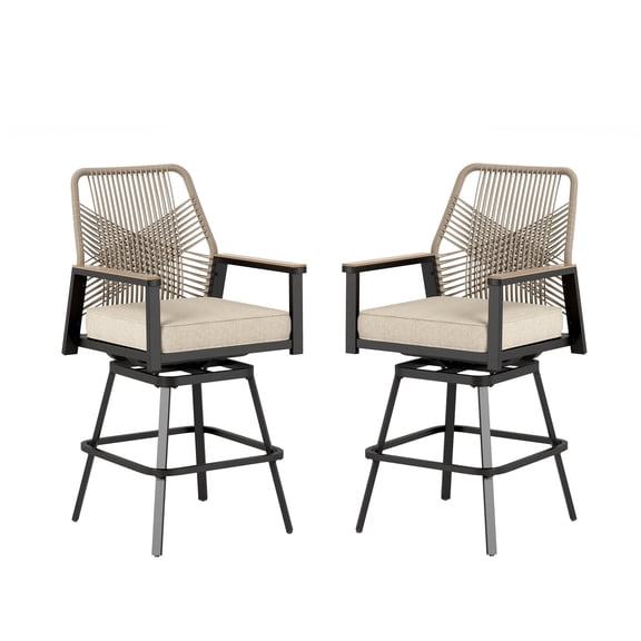 Sophia & William Outdoor Patio Swivel Bar Stools with Highback Wicker Rattan Counter Height Chairs, Set of 2