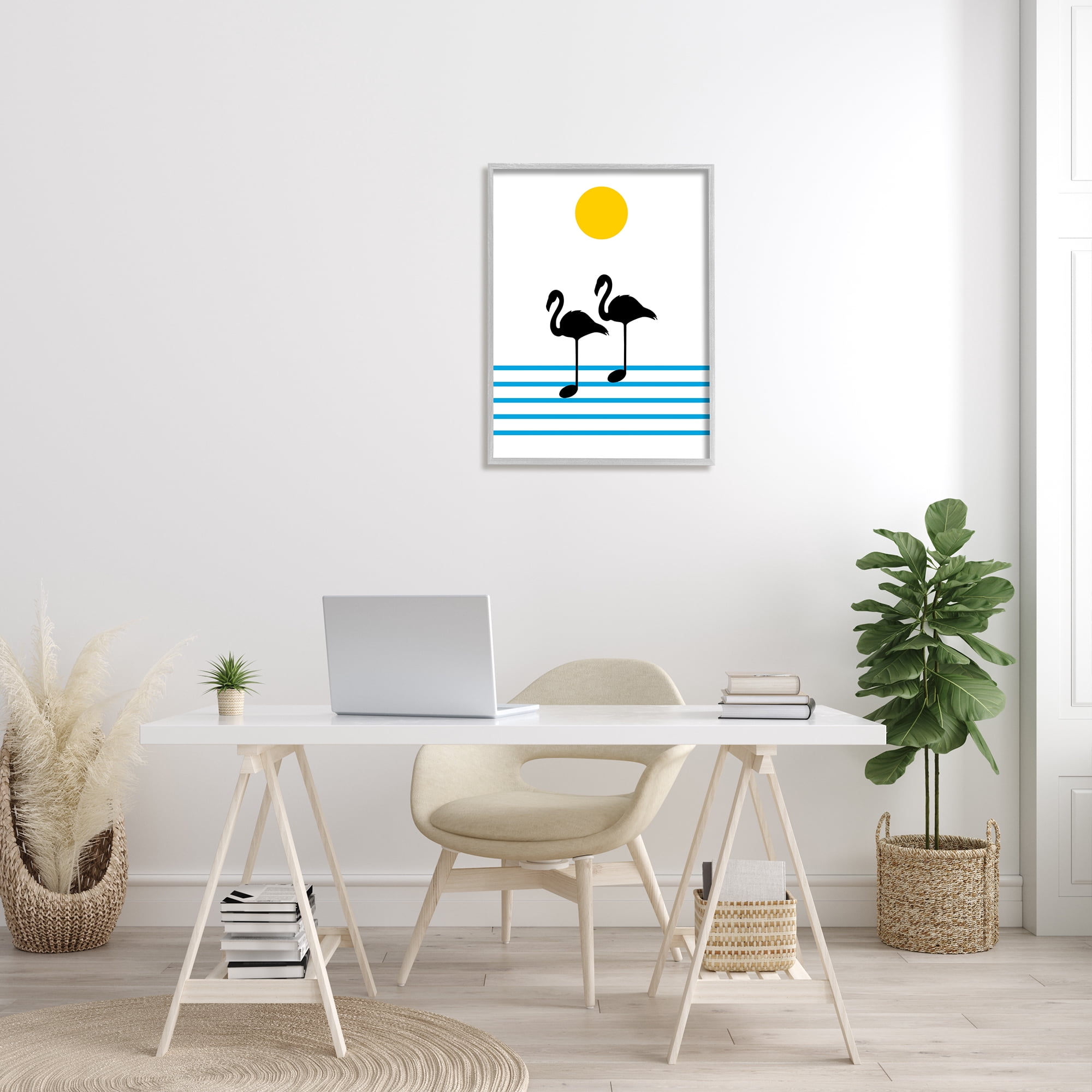 Stupell Industries Morning Sound Flamingo Silhouettes Music Chart Abstraction Beauty & Fashion Painting Gray Framed Art Print Wall Art, 24 x 30