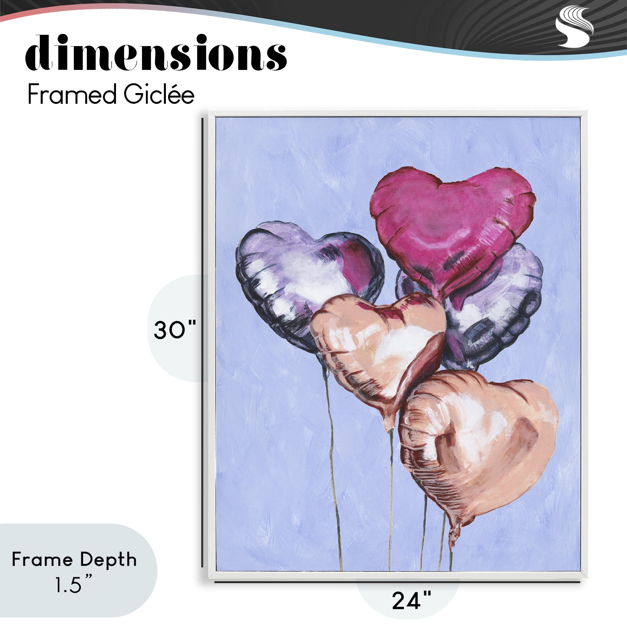 Stupell Industries Vibrant Heart Balloons White Framed Giclee Art, design by Michael Willett
