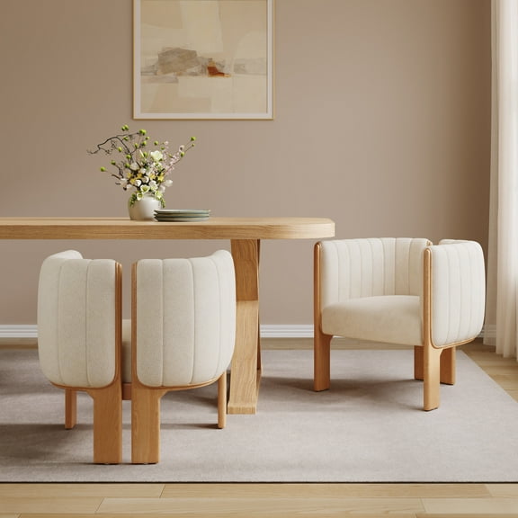 Christopher Knight Home Set of 2 Modern Accent Dining Chairs, Beige Fabric Upholstery, Natural Wood Frame