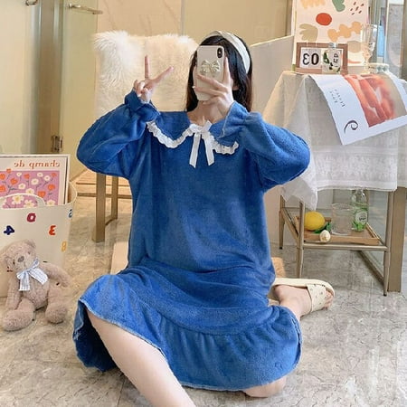 

DanceeMangoo Girl Warm Flannel Nightdress Long Sleeve Autumn Winter Doll Collar Nightgowns & Sleepshirts Women Sleepwear Shirt Home Clohtes