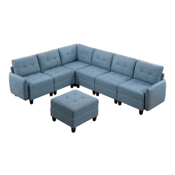 Lexicon Garren Textured 7-Piece Sectional with Storage and Ottoman in Blue