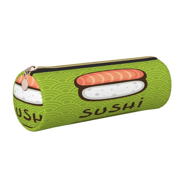 Easygdp Fresh Sushi para Estuche de Lápices Cilíndrico de Cuero con Cremallera, Organizador de Lápices de Cuero para Escuela, Oficina y Viajes