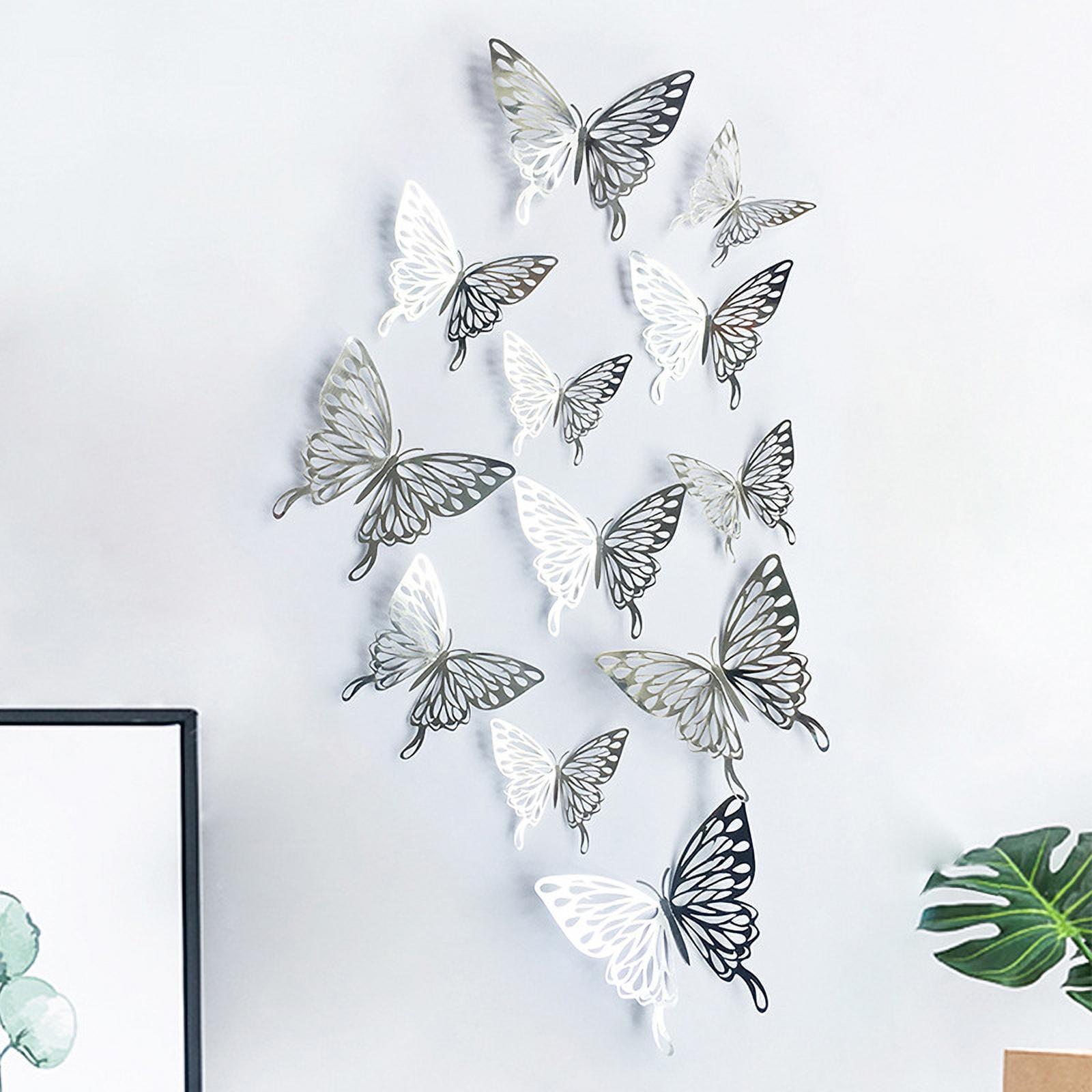 Removable Metallic Wall Sticker Room Mural Decals Decoration for Kids Bedroom Nursery Classroom Party Wedding Decor DIY Gift 3D Butterfly Wall Stickers 48 Pcs 4 Styles 3 Sizes Rose Gold 