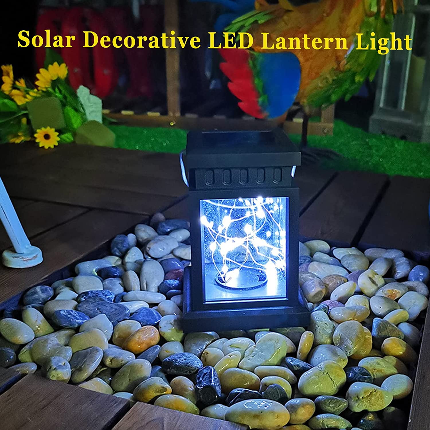 Solar Lantern Lights Outdoor, 2 Pack Vintage Small Palace Hanging Light, Solar Powered Waterproof Landscape Lamp for Pathway Deck Garden Decor, Multicolor