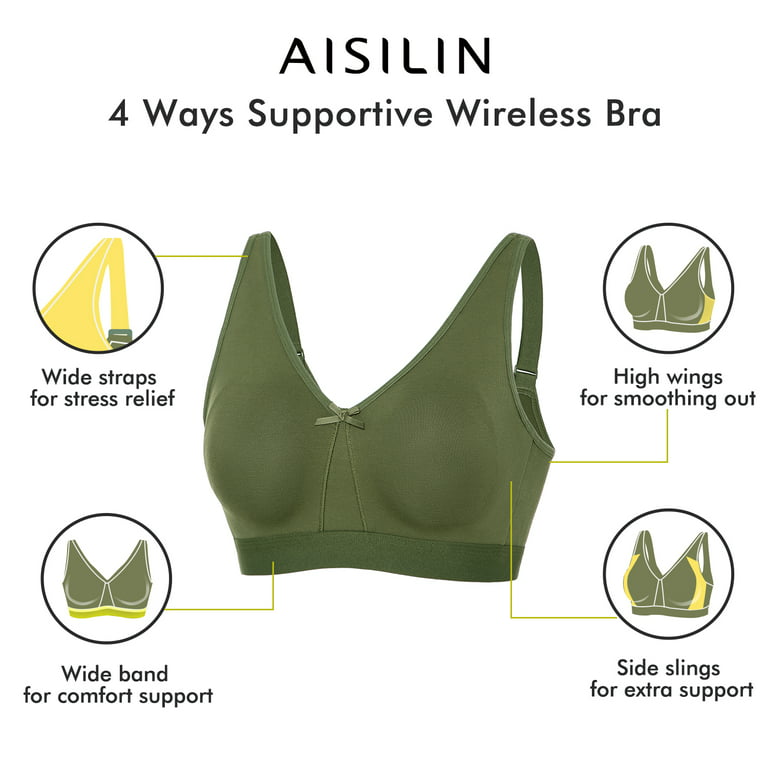 AISILIN Women's Plus size Wireless Seamless Sleep Bra Cotton Unlined  Bralette Comfort Support Daily Bra