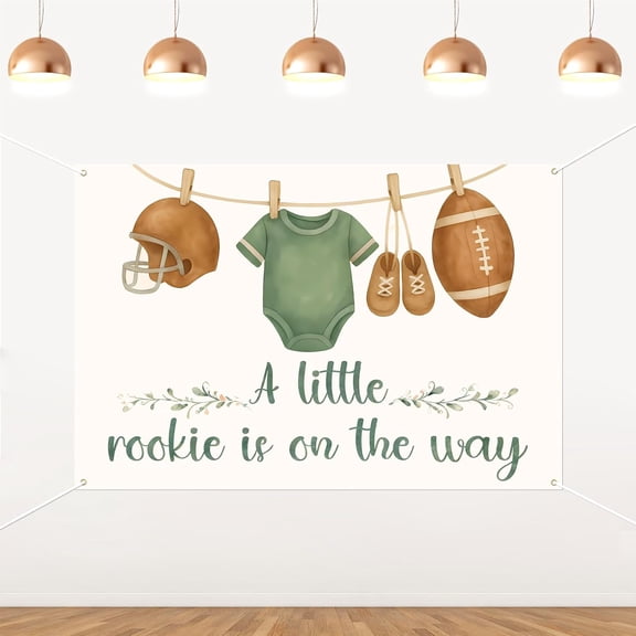 6x4FT Football Baby Shower Backdrop A Little Rookie is on The Way Background Rustic Sports Rugby Gender Reveal Party Decorations Banner Supplies Photo Booth Props