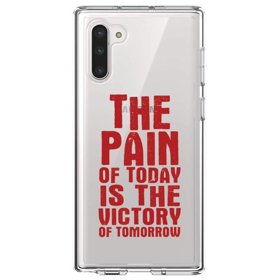 DistinctInk Clear Shockproof Hybrid Case for Samsung Galaxy Note 10 (6.3" Screen) - TPU Bumper Acrylic Back Tempered Glass Screen Protector - The Pain of Today is the Victory of Tomorrow