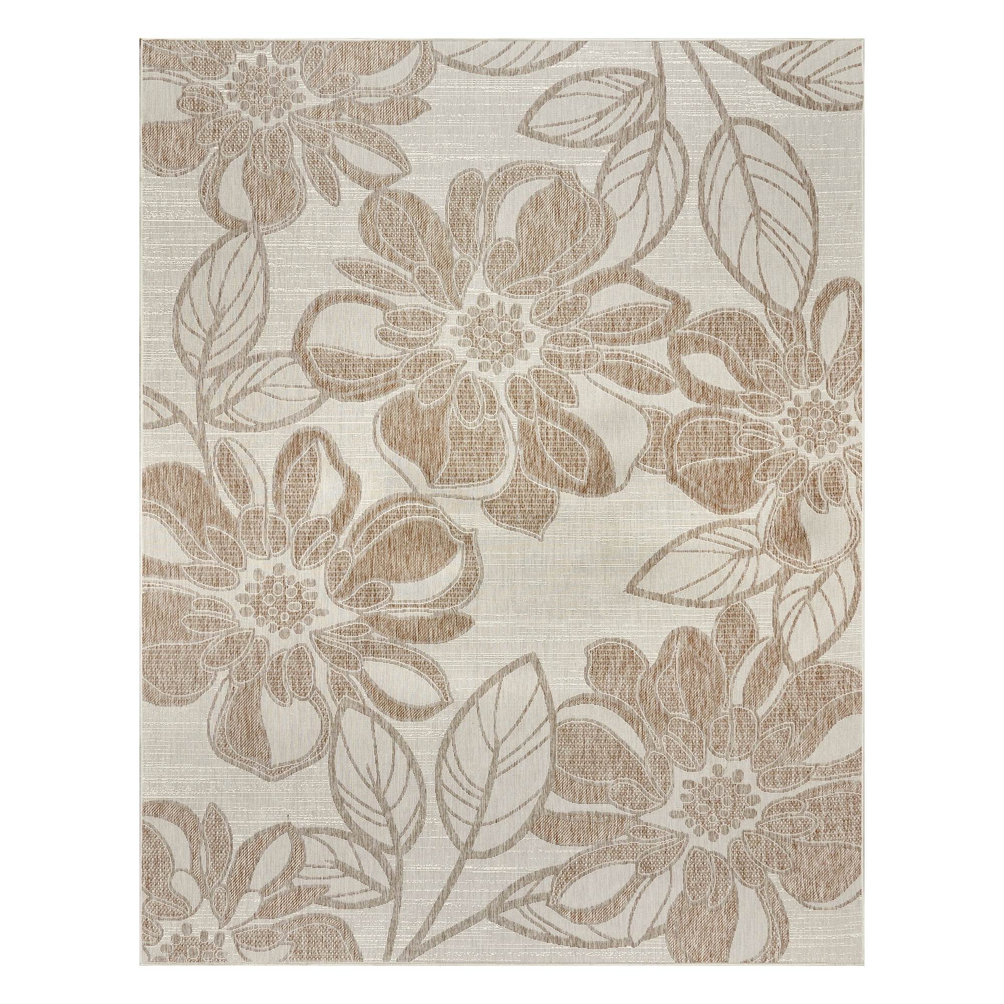 Tropea Woodbury Casual Tropical Floral Beige Ivory Premium Flatweave UV Resistant Indoor Outdoor Area Rug, 5x8