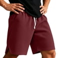thumbnail image 6 of TKKCS Mens Waffle Knit Casual Shorts- Split Hem Breathable Elastic Wasit Drawstring Loose Fit Summer Daily Wear Lounge Shorts Red Size L, 6 of 7
