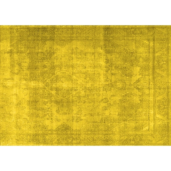 Ahgly Company Machine Washable Indoor Rectangle Persian Yellow Traditional Area Rugs, 5' x 7'