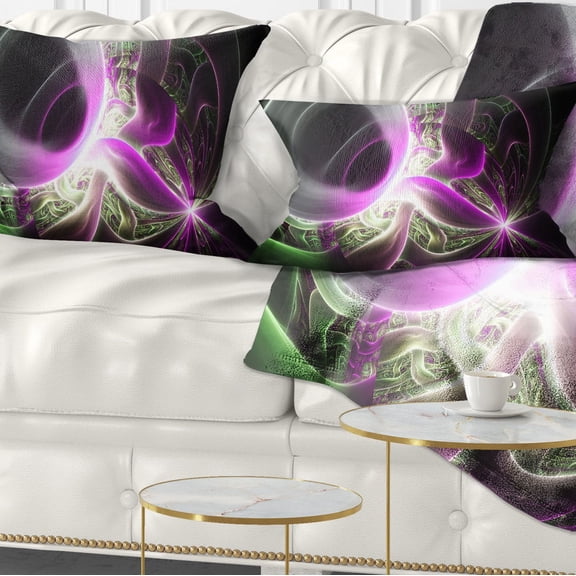 Designart Light Purple Designs on Black - Abstract Throw Pillow - 12x20