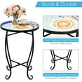 thumbnail image 6 of RELAX4LIFE Side Table Outdoor Mosaic Round 14 Inch W/Glass Table Top and Steel Fram for Patio, Lawn, Garden, Balcony and Home, Small End Table (Navy), 6 of 17