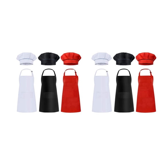 12 Pcs Kids and Hats Set Children Chef for Cooking Baking Painting White Black Red