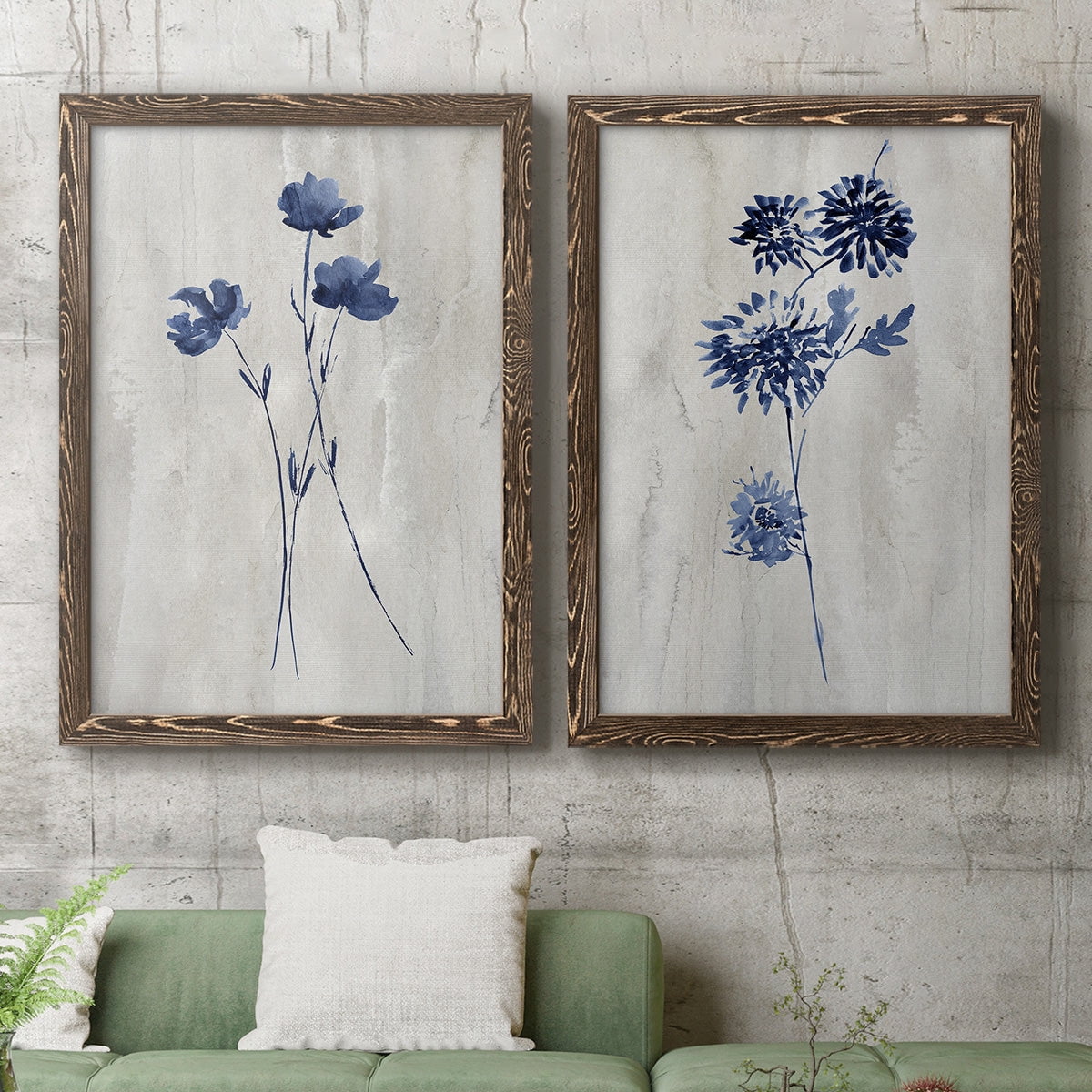 Indigo Botanical III - Premium Framed Canvas 2 Piece Set - Ready to Hang