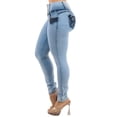 thumbnail image 5 of Moda Xpress Women's Junior Butt Lifting Mid Rise Acid Wash Stretch Skinny Jeans 10916N, 5 of 7