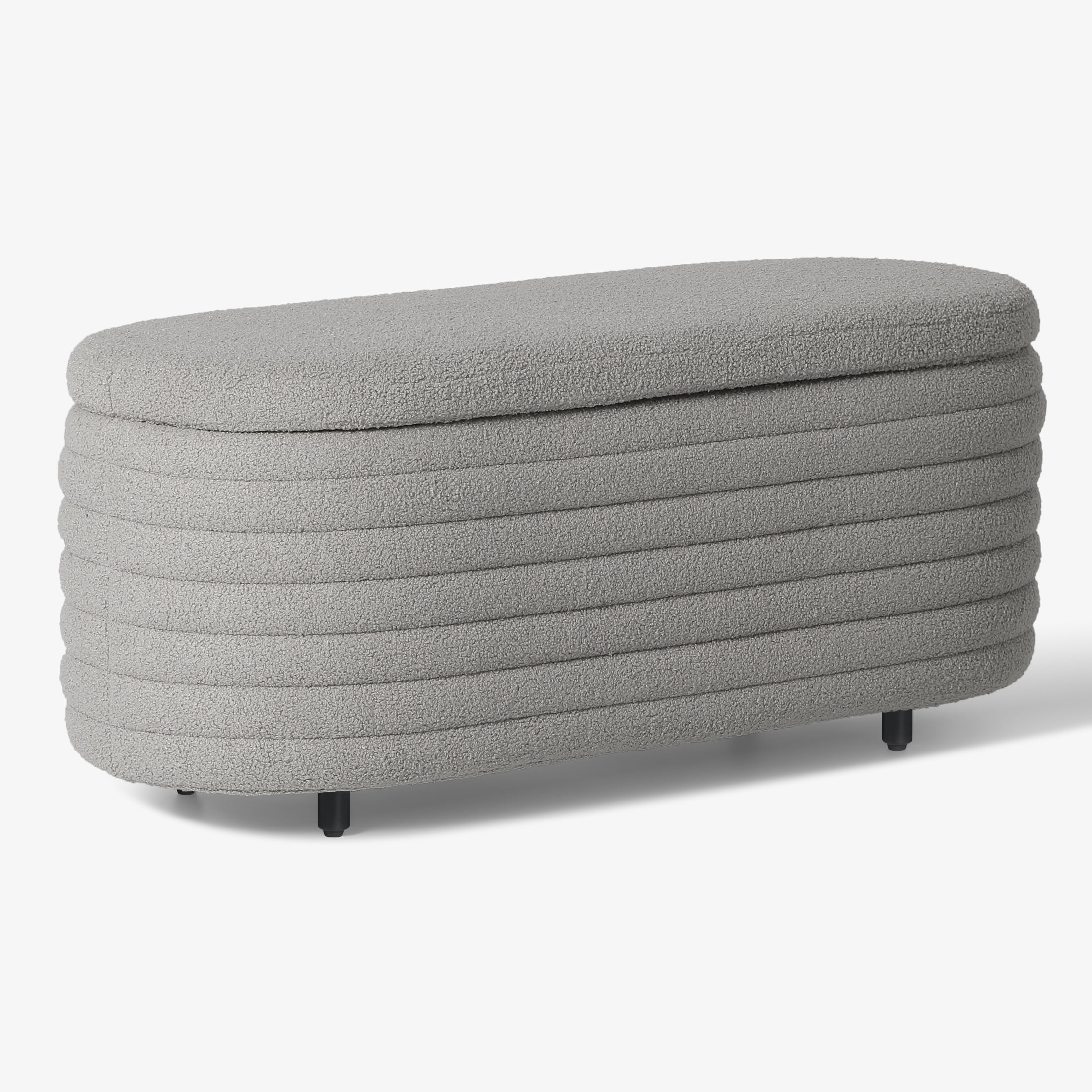 WestinTrends 42" Wide Mid-Century Modern Upholstered Teddy Sherpa Tufted Oval Storage Ottoman Bench, Light Gray
