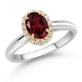 thumbnail image 2 of Gem Stone King 10K White and Yellow Gold Red Rhodolite Garnet and White Lab Grown Diamond Halo Engagement Ring for Women (1.03 Cttw, Gemstone January Birthstone, Oval 7X5MM), 2 of 4
