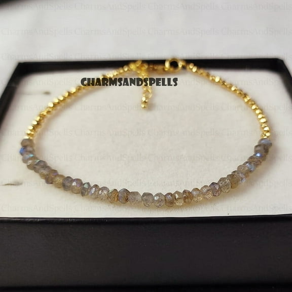 Labradorite Bracelet - Natural Stone Beaded Bracelet - Healing Crystal Yoga Bracelet - Spiritual Protection Chakra Gift - Valentine Day Gift