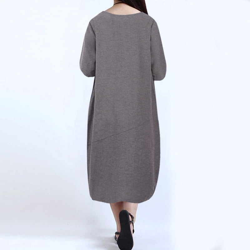 Women Casual Long Sleeve Shirt Dress Oversize Drape Loose Midi Dress Kaftan Plus