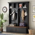 thumbnail image 2 of Youmumeub Entryway Organizer & Hall Tree with Coat Rack, 76" Tall Mudroom Furniture with Wood Bench, 2 Drawers & Cubbies, Black & Walnut MDF for Hallway, 2 of 18
