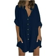 thumbnail image 2 of uublik Shirts for Women Navy 3/4 Sleeve Business Work Tops Dressy Casual Loose Blouse Outfits with Pocket, 2 of 5