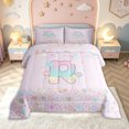 thumbnail image 2 of meiyoeat Cute Floral Letter R Full Size Comforter Sets for Kids Girls, Pastel Initial Bedding Comforter Set for Birthday Party, Pink, Pink Reversible, 3 Pieces, 1 Comforter and 2 Pillowcases, 2 of 6
