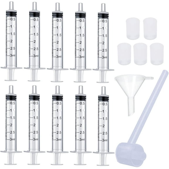 10 Pack 3ml Reusable Plastic Syringe with Extraction Adapters Funnel and Cosmetic Dispenser Pump for Perfumes Transfer to Empty Bottles