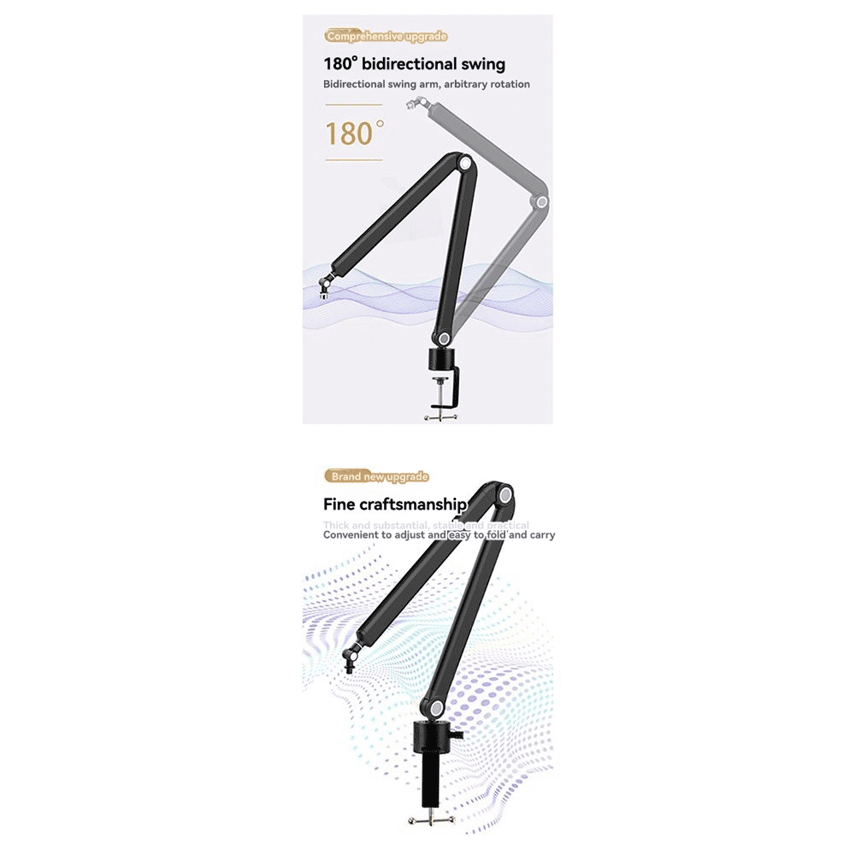 Microphone Boom Arm,360°Rotatable Mic Stand,Microphone Holder with 3/8in 5/8in Adapters,Microphone Arm with Accessories,1 * Cantilever bracket 1 set * accessories 1 * English manual,Black