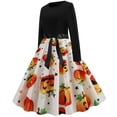 thumbnail image 5 of Vestido HUOGUO Fashion de manga larga con estampado de patchwork para mujer, 5 of 5