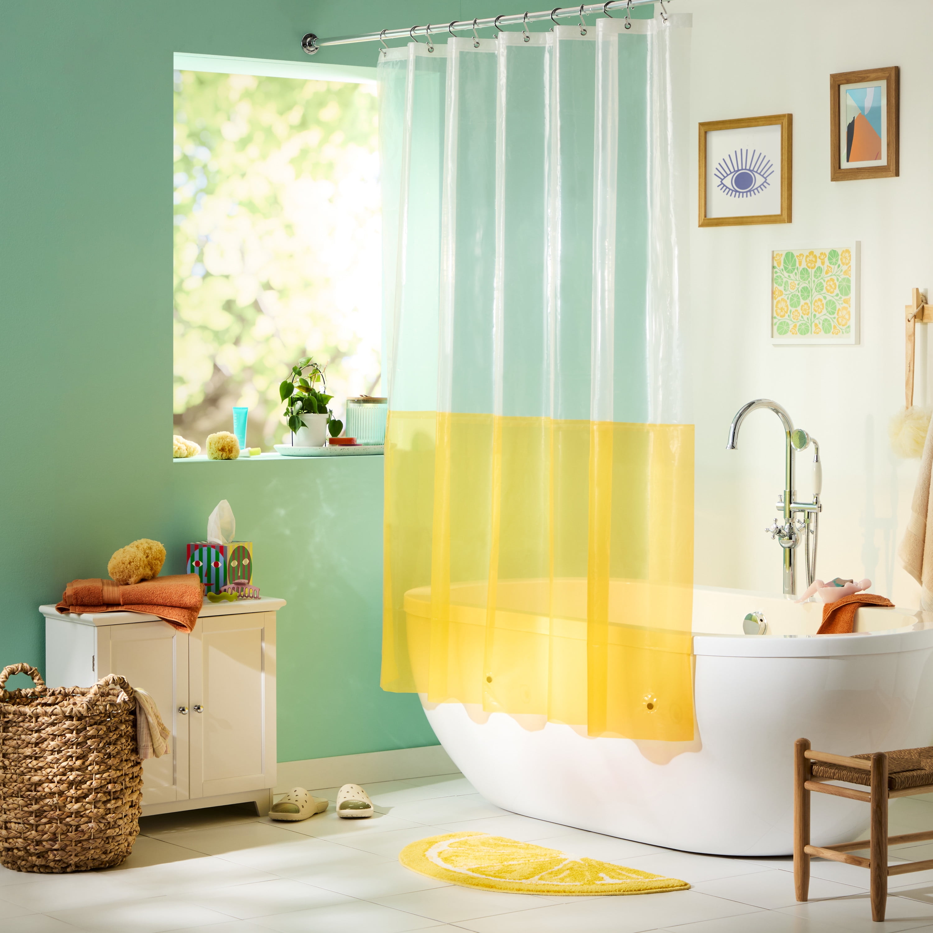 TOWN & COUNTRY PLAY Citrus Slice Lemon Half Circle Shaped Bath Mat, Absorbent Tufted Floor Mat, Non-Slip Backing, Machine Washable, Yellow, 34.7"x18.1"