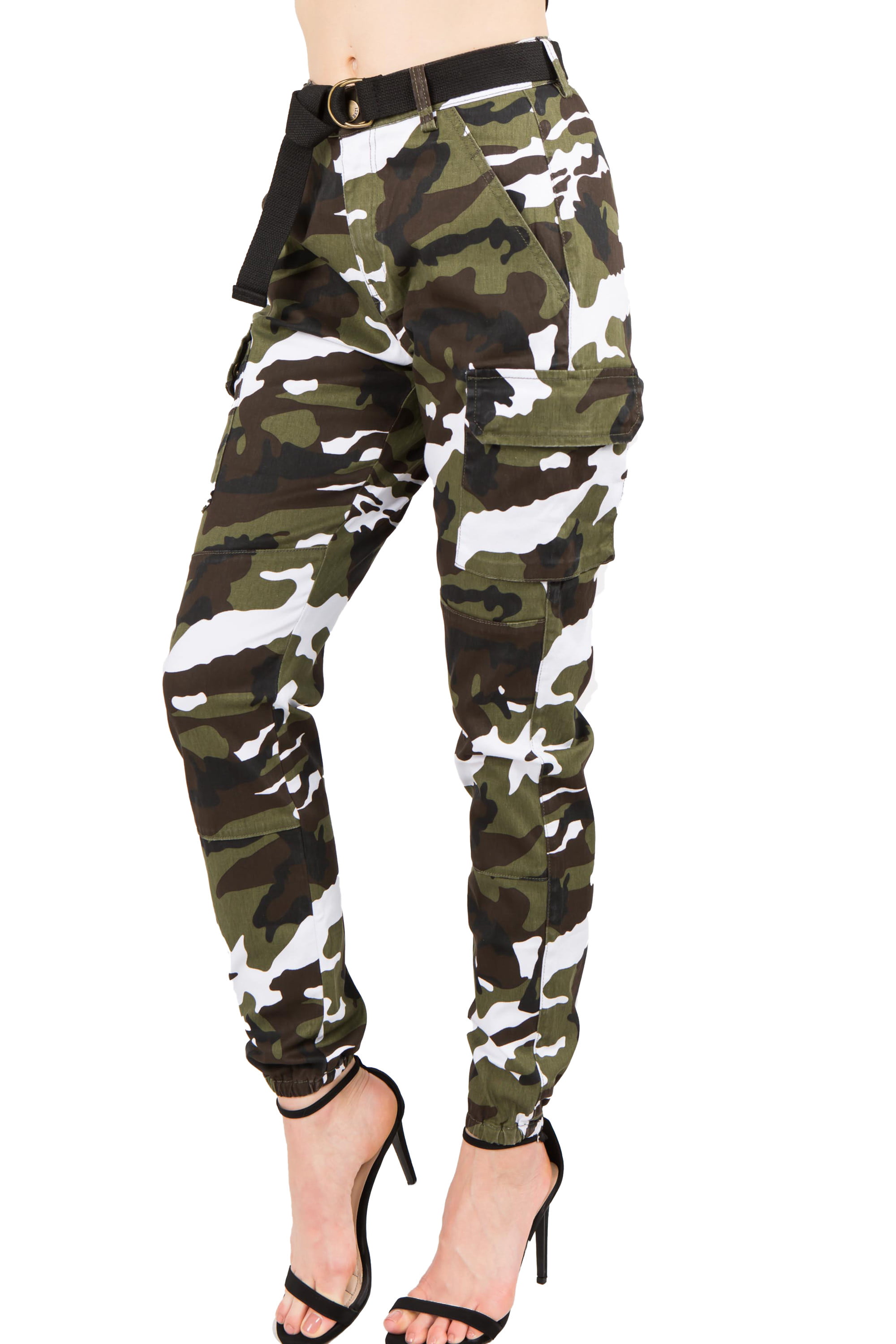 Love Moda Women's Slim Fit Camouflage Cotton Belted Jogger Pants ...