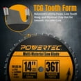thumbnail image 2 of POWERTEC Multi-Material Cutting Blade - 14 inch Cold Saw Blade, 1" Arbor Metal Saw Blade, 36T TCG Cemented Carbide Teeth - Cuts Aluminum, Steel, Iron, Plastic & Wood - 1600 Max RPM (14013N), 2 of 6
