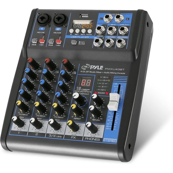 Pyle PMXU43BT - 4-Ch. Bluetooth Studio Mixer - DJ Controller Audio Mixing Console System