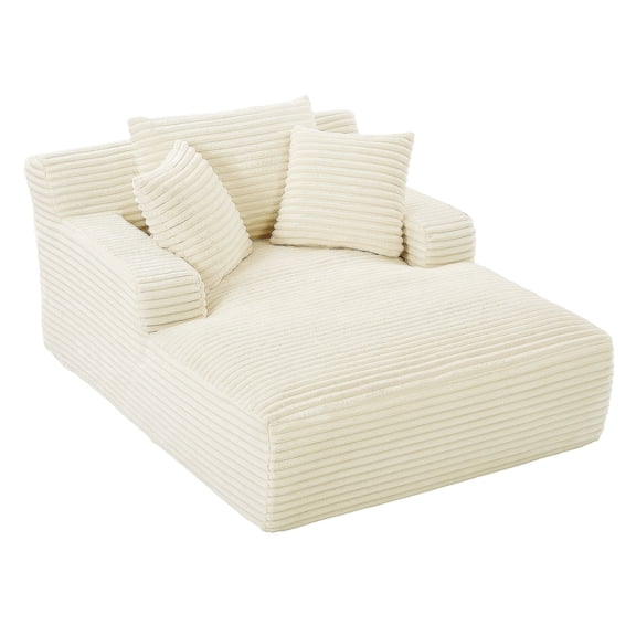 Oversized Chaise Lounge Chair Indoor, Corduroy Upholstered Modern Sofa Couch,No Assembly Required,Comfy Sleeper Sofa for Living Room,Office (White)